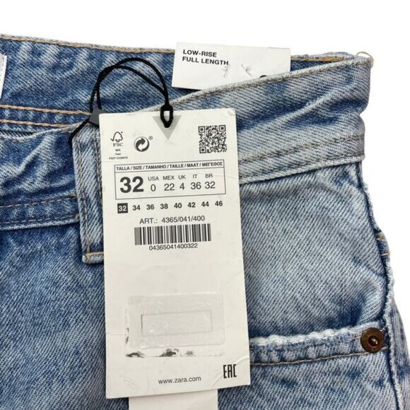 NWT ZARA Low Rise Super Wide Leg Jeans Size 0 Destroyed DIstressing Detail - Picture 5 of 12
